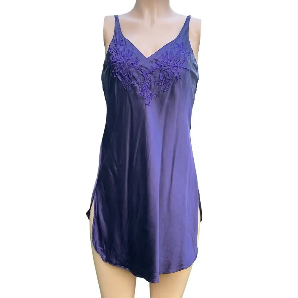 VTG Victoria's Secret Gold Label Silk Floral Embroidered Slip Dress Purple Small - Picture 1 of 10